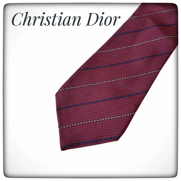 【Christian Dior】ディオール ネクタイ ボルドー系 ストライプ ブランドネクタイ