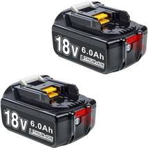 BOTKK 2個セット.. 互換 マキタ 18V バッテリー BL1860B 18V 6.0Ah 電動工具用 バッテリー 大容量電池LEDデジタル残量表示_画像1