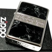 クール アラベスク＆黒大理石 ZIPPO ジッポライター シルバー＆ブラック 永久保証付き 両面加工 彫刻 おしゃれ 黒銀 ギフト プレゼント_画像4