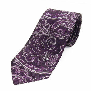 国産　高品質ネクタイ　濃紫×白銀　ペイズリー　シルク100％　京都縫製　メール便送料無料　KY-AK17