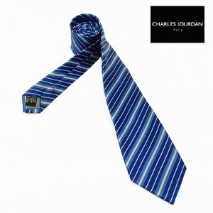 CHARLES JOURDAN　イタリア製ネクタイ　青紺×サックス　ストライプ　シルク100％　メール便可　シャルルジョルダン CJR02