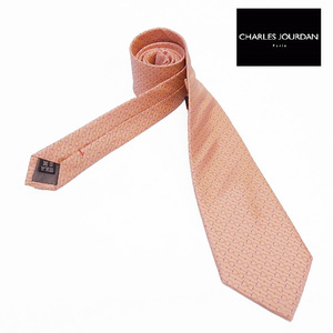 CHARLES JOURDAN　イタリア製ネクタイ　サーモンピンク　チェーン柄風　シルク100％　メール便可　シャルルジョルダン CJR04