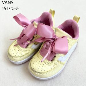 VANS 15センチ リボンスニーカー チャック式 ロゴ ビッグリボン 女の子