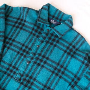 80s【 Woolrich 】ウールリッチ ビンテージ チェック柄 プルオーバー ジャケット / エメラルドグリーン 緑青黒系 / M / 紺タグ USA製