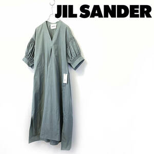 JIL SANDER ジルサンダー Vネック ボリュームスリーブ ドロップショルダー ドレス ワンピース size 44 910233