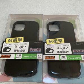 iPhone13 i 6.1inch (2眼) 耐衝撃ケース ProCa ブラック ソフトとハードの二重構造 2個セット