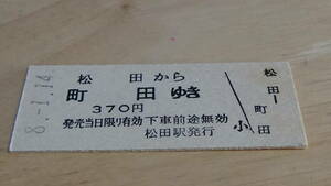 小田急電鉄　B型硬券　松田から町田ゆき　8-1.14