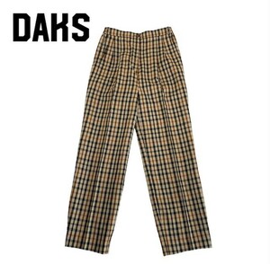 中古 ダックス DAKS ウール ロングパンツ ダックスチェック 総柄 ブラウン系 レディース Lサイズ