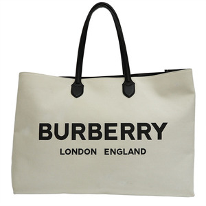 バーバリー ロゴ キャンバストートバッグ ラージ ナチュラル(オフホワイト) 大容量 大型 レディース 大きい BURBERRY 中古