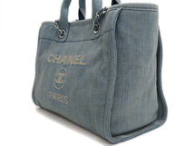 シャネル デニム ショッピングバッグ 2WAY ハンド トートバッグ ライトブルー ドーヴィル レディース CHANEL 中古_画像4