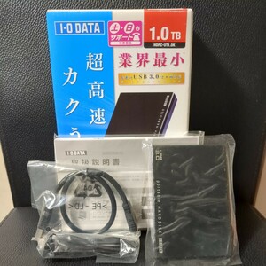 【正常品・使用205時間】1.0TB（1000GB）ポータブルHDD 高速USB3.0バスパワー接続 約18mm薄型 ハードディスク アイオーデータ HDPC-UT1.0K