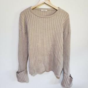 H5052EE LOUNIE Lounie free size M~L rank rib sweater beige lady's knitted autumn thing simple wool clean .