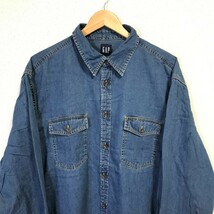 H5268dL GAP ギャップ サイズL/G 長袖シャツ デニムシャツ オーバーサイズ ブルー メンズ USED 古着 コットン100% カジュアルシャツ_画像4