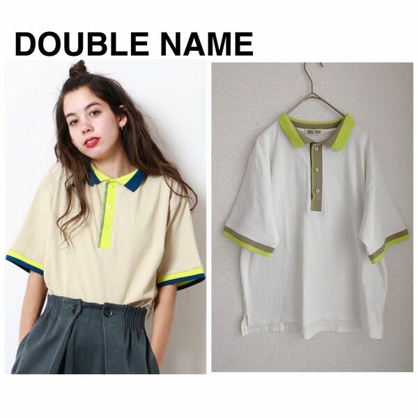 DOUBLE NAME 5分袖ポロ衿配色TEE 美品