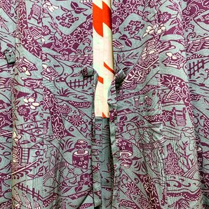 965B/アンティーク 女性道行コート 道中着 着物コート 和装コート グレー地紫風景画 レトロ お洒落 リメイク素材 古布の画像2