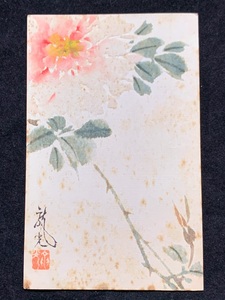 7221/古い絵葉書(濁点なし) 花図 龍光 絵画 日本画 エンボス T.Kanesaka ポストカード 日本郵便