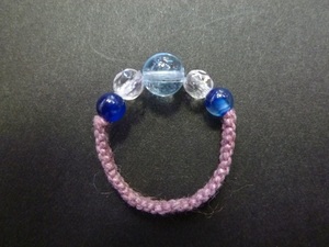 ブルートパーズ　青めのう　水晶　手編み 指輪