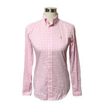 Ralph Lauren ラルフローレン ボタンダウンシャツ ギンガムチェック 長袖 4 白 ピンク ポニー刺繍 レディース A24_画像1