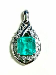 *Pt900 emerald 2.74ct& diamond pendant *