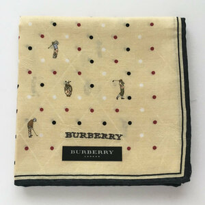 バーバリー / BURBERRY ハンカチ　ゴルフ＆ドット柄　ロゴ刺繍　アーガイル＆ホース透かし入りベージュ生地　黒ふち【5981】