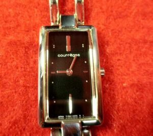 BR497) * work properly wristwatch free shipping ( outside fixed form )*Courrges Courreges * black square shape 