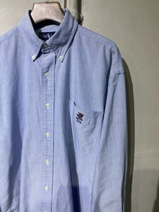 【即決】ralph lauren ラルフローレン ポロベア polo bear BIG SHIRT ビッグシャツ B.D ボタンダウンシャツ 長袖 サックスブルー 古着 S