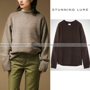  popular rare [ Stunning Lure ]yak over pull over crew neck knitted pull over wool Brown tea S long sleeve STUNNING LURE