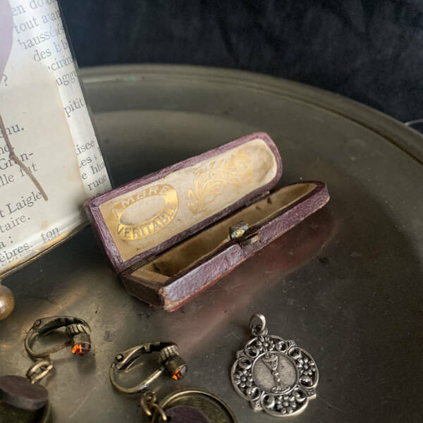 フランス 19世紀後期 19世紀後期 革張り パイプケース 琥珀 パイプ ケース 小物入れ ヴィンテージ 服飾 骨董 アンティーク