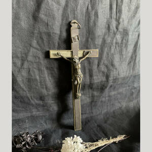 フランス 19世紀後期 特大 22cm 真鍮 クロス 十字架 イエス メダイ マリア キリスト ロザリオ 聖書 ミゼル ロザリオ 骨董 アンティーク
