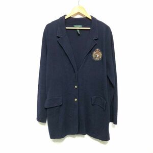 LAUREN RALPH LAUREN ラルフローレン 紺ブレザー コットン ニット セーター 金ボタン サイズ1X ビッグサイズ ワッペン OLD 古着 00s