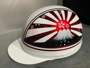 送料無料 レッドラメ 桜 富士日章 コルク半 ヘルメット 暴走族 旧車會 ロケットカウル 三段シート 旭風防 CBX400F