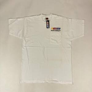 デッドストック L レーシングカー ナスカー ポケットTシャツ NASCAR ホワイト 90s 90年代 シングルステッチ 