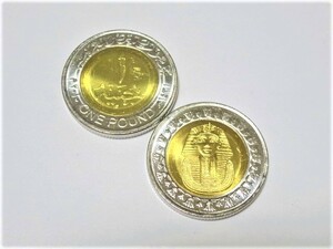 エジプト【 ツタンカーメン コイン 1ポンド 硬貨 貨幣 古銭・ゴルフマーカー お守り 風水 開運 金運 幸運 ピラミッドパワー 】2枚セット