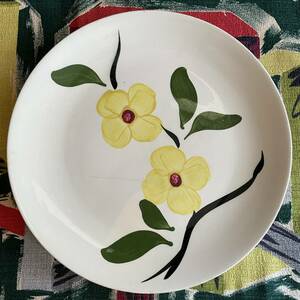  ценный!50's рука краска цветочный принт plate большая тарелка керамика America античный посуда / Гаваи Hawaii Mid-century мебель antique Vintage 