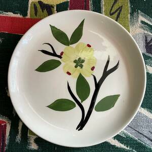 貴重品！50's アメリカアンティーク　陶器製ハンドペイント花柄プレート皿　ヴィンテージ食器/フランスイギリスボタニカル家具カントリー
