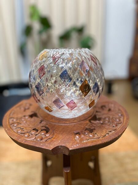 ボヘミア花瓶 スクエア柄 ハンドペイント フラワーベース