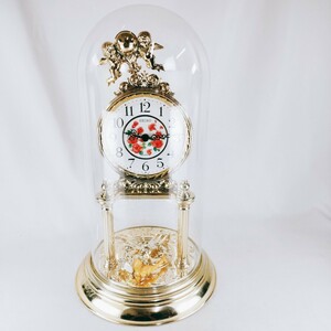 SEIKO セイコー 置時計 クウォーツ PW507G 天使 ゴールド基調 花柄 時計 2針 白文字盤 置物 飾り アンティーク レトロ ヴィンテージ