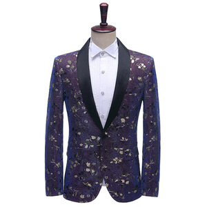 ST05-51 new goods men's top and bottom set purple ( purple ) small flower on goods lame entering suit set tuxedo stage costume outer garment trousers M L-3XL musical performance presentation chairmanship 