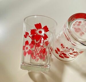 ◆台湾◆レトログラス◆ピンク 花柄◆台湾ガラス◆ヴィンテージpi473815g
