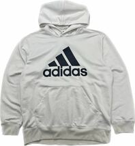 adidas ☆ スリーライン ロゴ ホワイト スウェット プルオーバー パーカー 白 L スポーツ トレーニング デイリーユース アディダス■J257_画像3