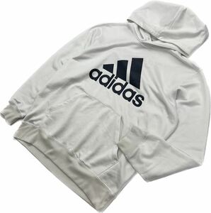 adidas ☆ スリーライン ロゴ ホワイト スウェット プルオーバー パーカー 白 L スポーツ トレーニング デイリーユース アディダス■J257