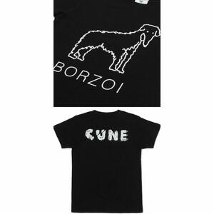 130サイズ定価4400円新品 cune キューン 犬 ボルゾイ キッズ kids Tシャツ 黒 1