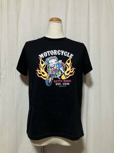 BETTY BOOP MOTORCYCLE ベティーブープ プリント入り半袖Tシャツ 黒 M程度 中古品