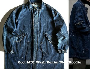 ★オススメ 15oz M51 type ヴィンテージ ペンキ ミリタリー デニム モッズパーカー サイズM～2XL メンズ 大きいサイズ オーバーサイズ★382