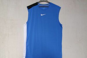 NIKE DRI-FIT/ナイキ/スリーブレスTシャツ/吸水速乾/肩黒切替/右身頃脇白切替/ロゴプリント/スポーツ/青/ブルー/Lサイズ(9/8R)