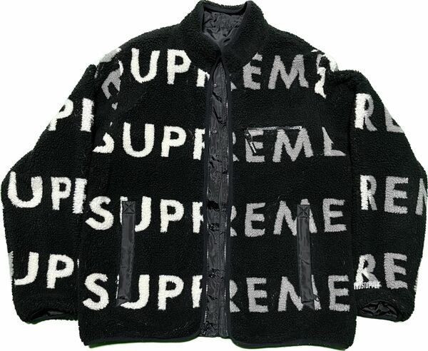 Supreme Reversible Logo Fleece Jacket 18FW Large Black フリース
