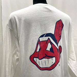 古着 90s MLB インディアンズ ロンT USA製 白 / INDIANS 90年代 クリーブランド 野球 チーム 長袖 Ｔシャツ 両面 プリント アメリカ