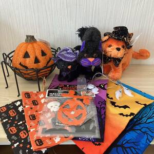 [K4659] unused Halloween goods total 13 point set soft toy pumpkin light sticker cloth poster decoration ornament interior event long-term storage 