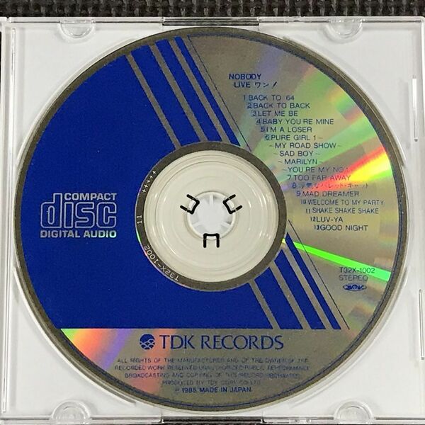 NOBODY ノーバディ LIVE ワン! T32X-1002 CDディスクのみ