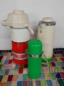 やかん】昭和レトロポップ GLORIA/タイガー魔法瓶 赤/レッド グリーン エアーポット 保温ポット 茶器 水筒 アンティーク 現状